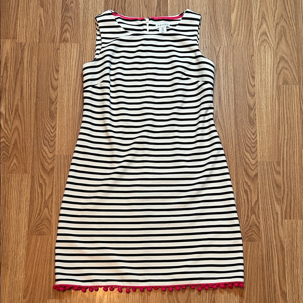 Elegant Striped Mini Dress with Pink Trim